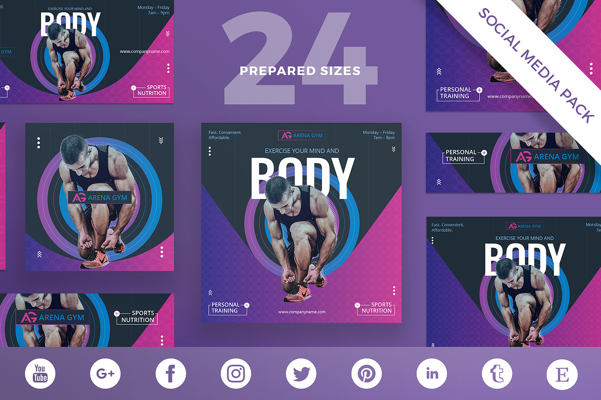 Social Media Pack | Gym Training, a Social Media Template by Amber Graphics (Photo 1 of 10)