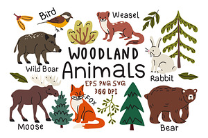 Woodland Animals Clipart Vector Set