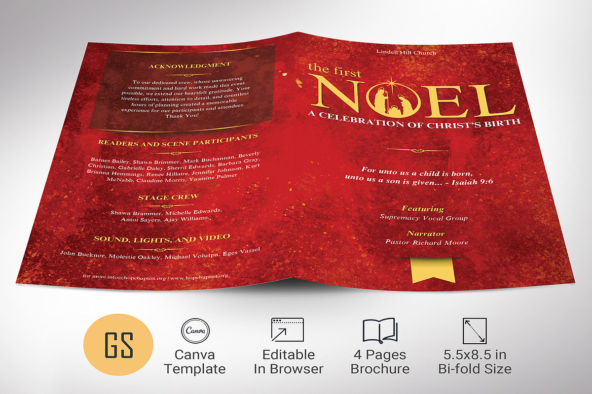 Noel Christmas Program Canva Templat, a Brochure Template by Godserv Designs (Photo 1 of 11)