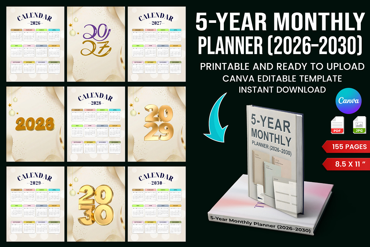5-Year Monthly Planner (2026–2030), a Stationery Template by Designmela01 (Photo 1 of 10)