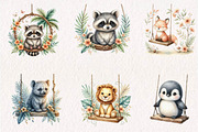 Watercolor Baby Animals On Swings, a Seasonal Illustration by CreationArt (Thumbnail 3 of 7)