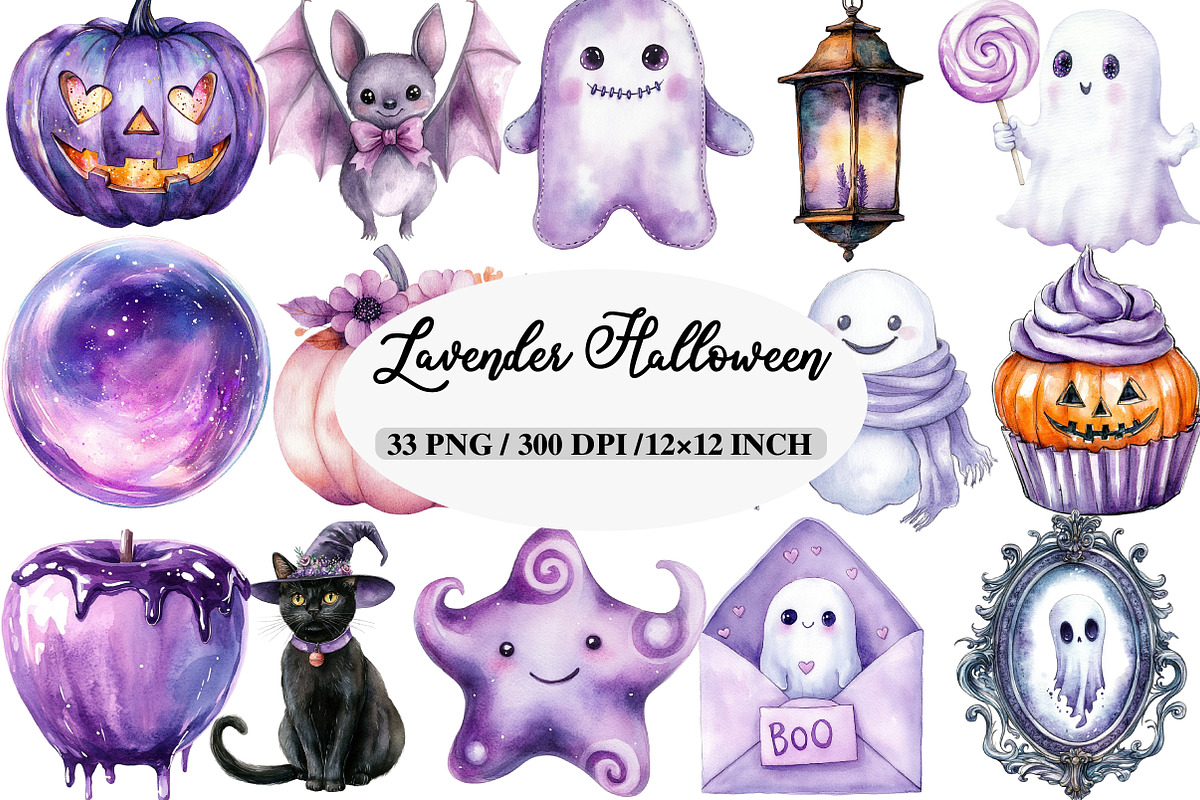 Watercolor Lavender Halloween Clipar, an Illustration by Daily.Designs (Photo 1 of 5)