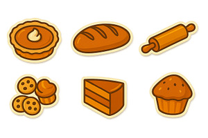 Autumn baking icons set with pie, br, an Illustration by Dvoevnore photos