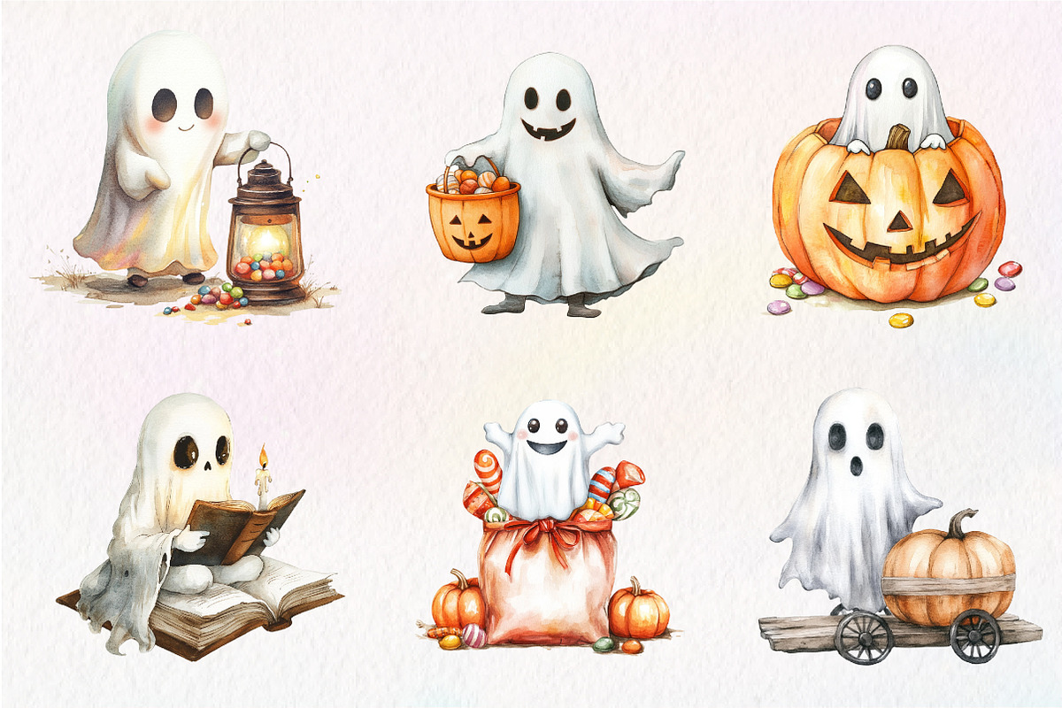 Retro Halloween Ghost Clipart, an Illustration by CreationArt (Photo 2 of 5)