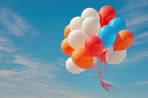 Fourth of July red white and blue balloons in summer sky, a Holiday Photo by José Manuel Gelpi