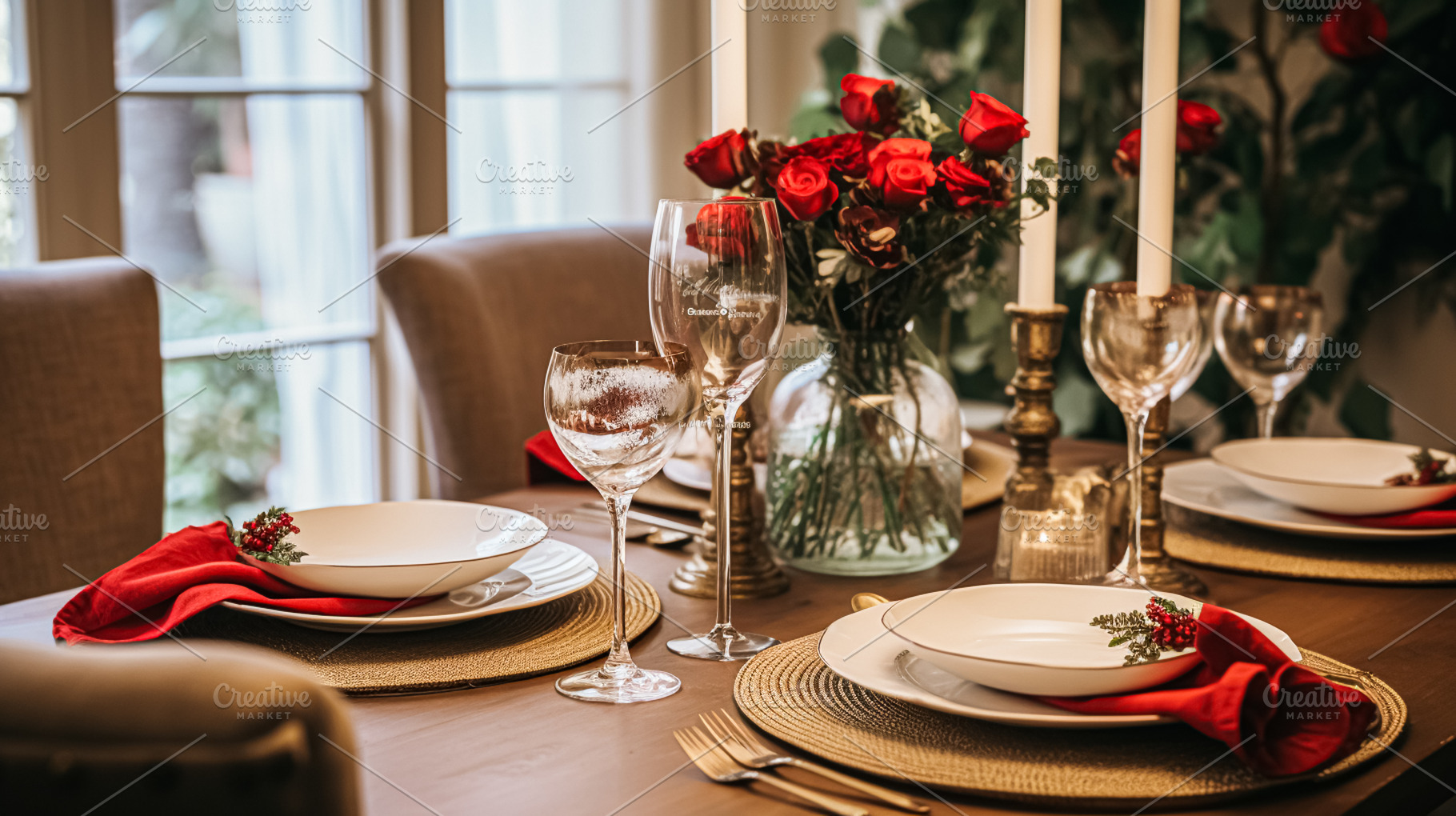 Holiday dinner at home, table decor, a Holiday Photo by Anneleven