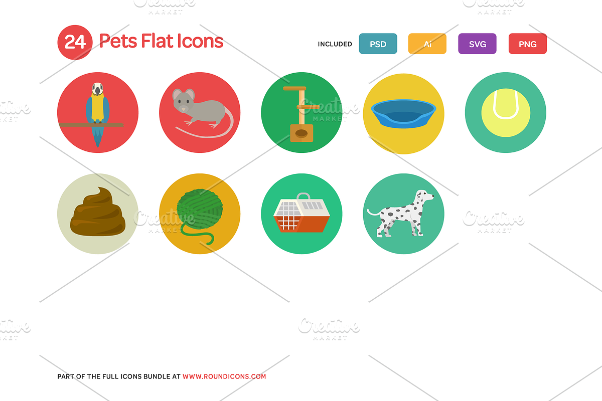 Pets Flat Icons Set preview 3