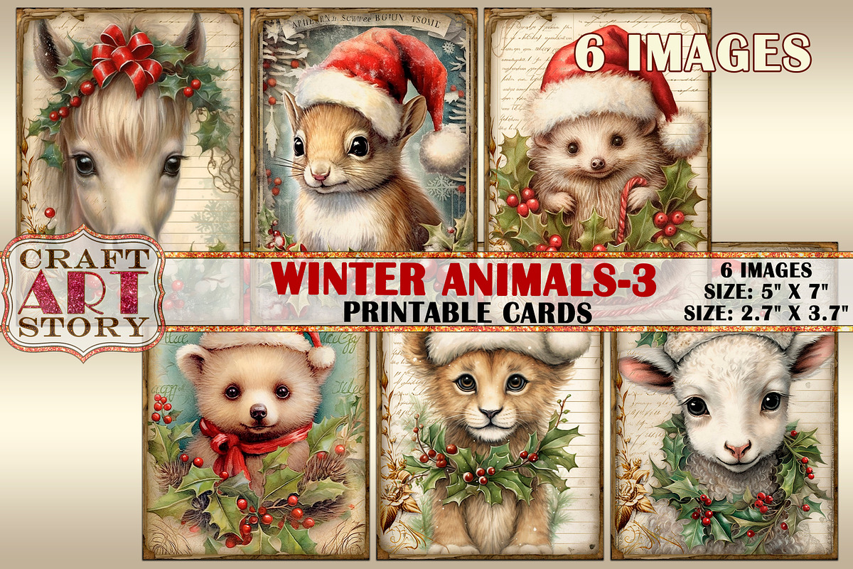 Vintage Christmas animals set Bundle, an Animal Illustration by CraftArtStory (Photo 4 of 5)