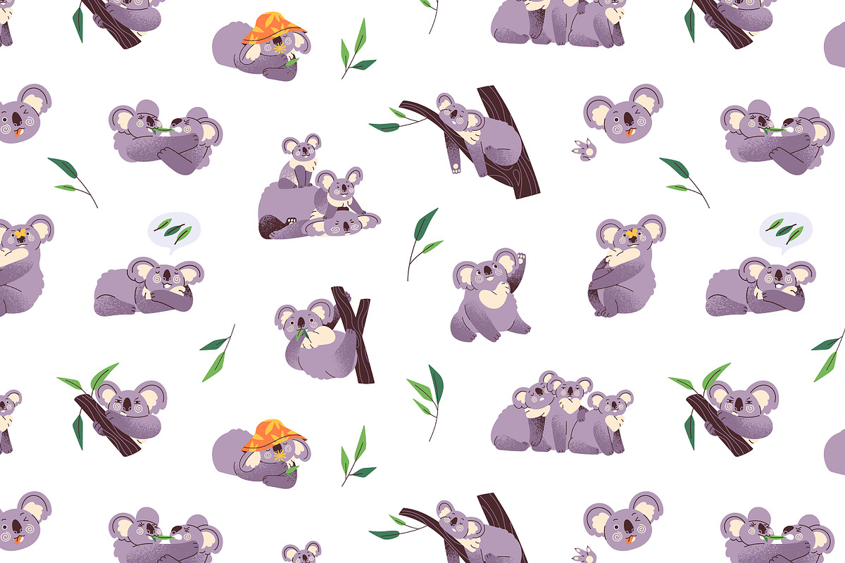 Cute koalas set, cards, patterns, an Animal Illustration by PaperTrident (Photo 7 of 17)