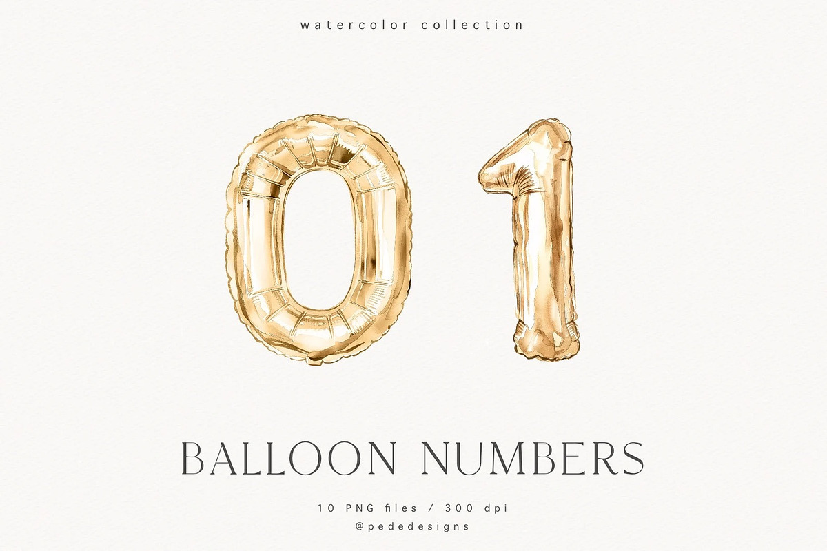 Gold Balloon Numbers, a Decorative Illustration by PeDe Designs (Photo 2 of 7)