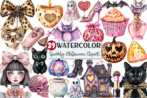 Coquette Sparkly Halloween Clipart, a Seasonal Illustration by Rose Art