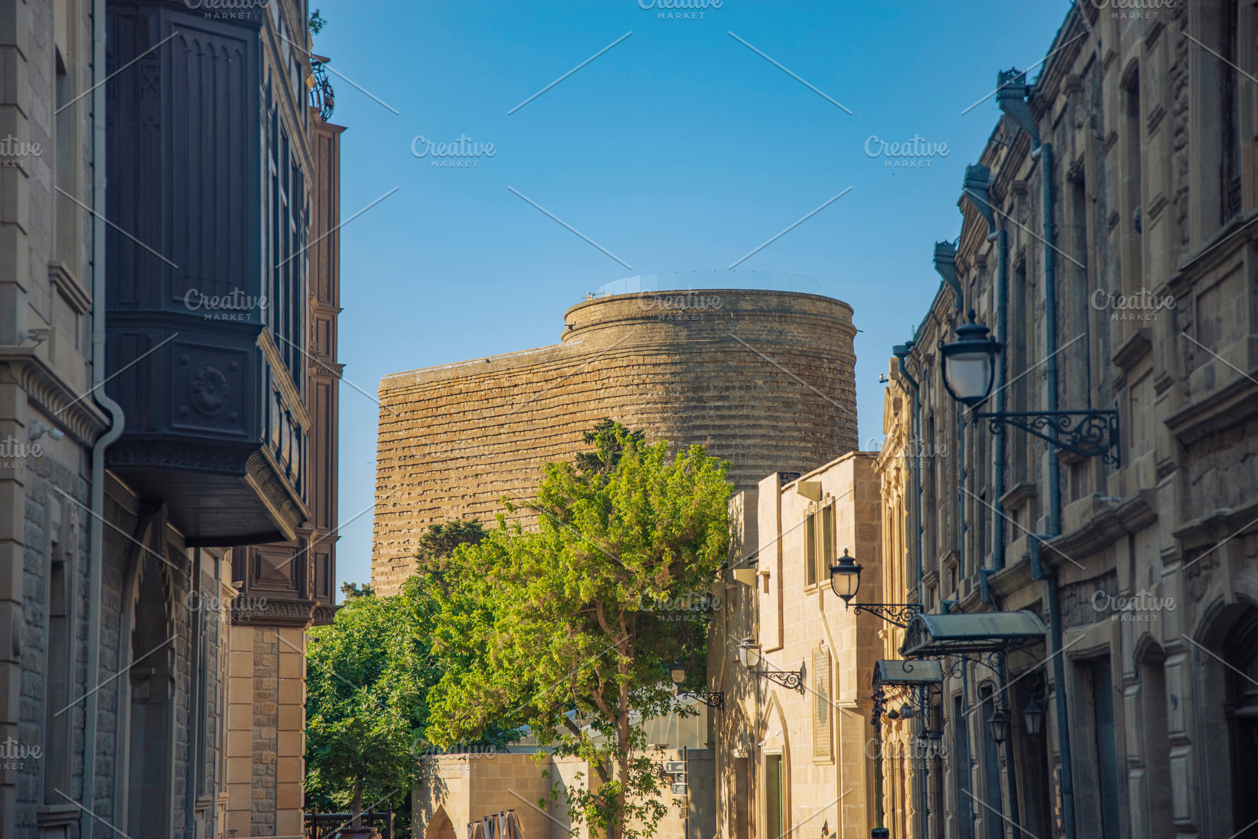 Icherisheher street with a view of ancient Maiden Tower in Baku, a Photo by Pictures for you!!!!!!!!!
