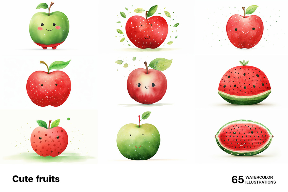 Cute fruits. 65 images, a Food Illustration by Handmadefont (Photo 11 of 13)
