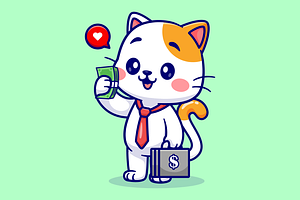 Cute Cat Business Holding Money, an Illustration by Catalyst Labs
