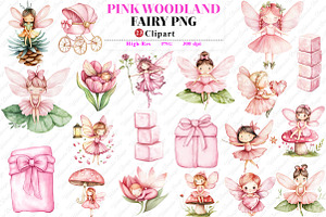 Watercolor Pink Woodland Fairy Clipa, an Illustration by Watercolor design