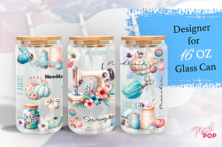 Sewing Machine 16oz Glass Can, a Graphic by Pixel Pop