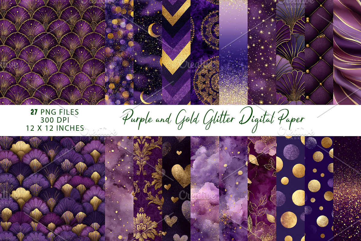 Purple and Gold Glitter Digital, a Pattern Graphic by CreationArt (Photo 1 of 4)