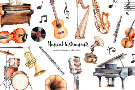 Watercolor musical instruments set