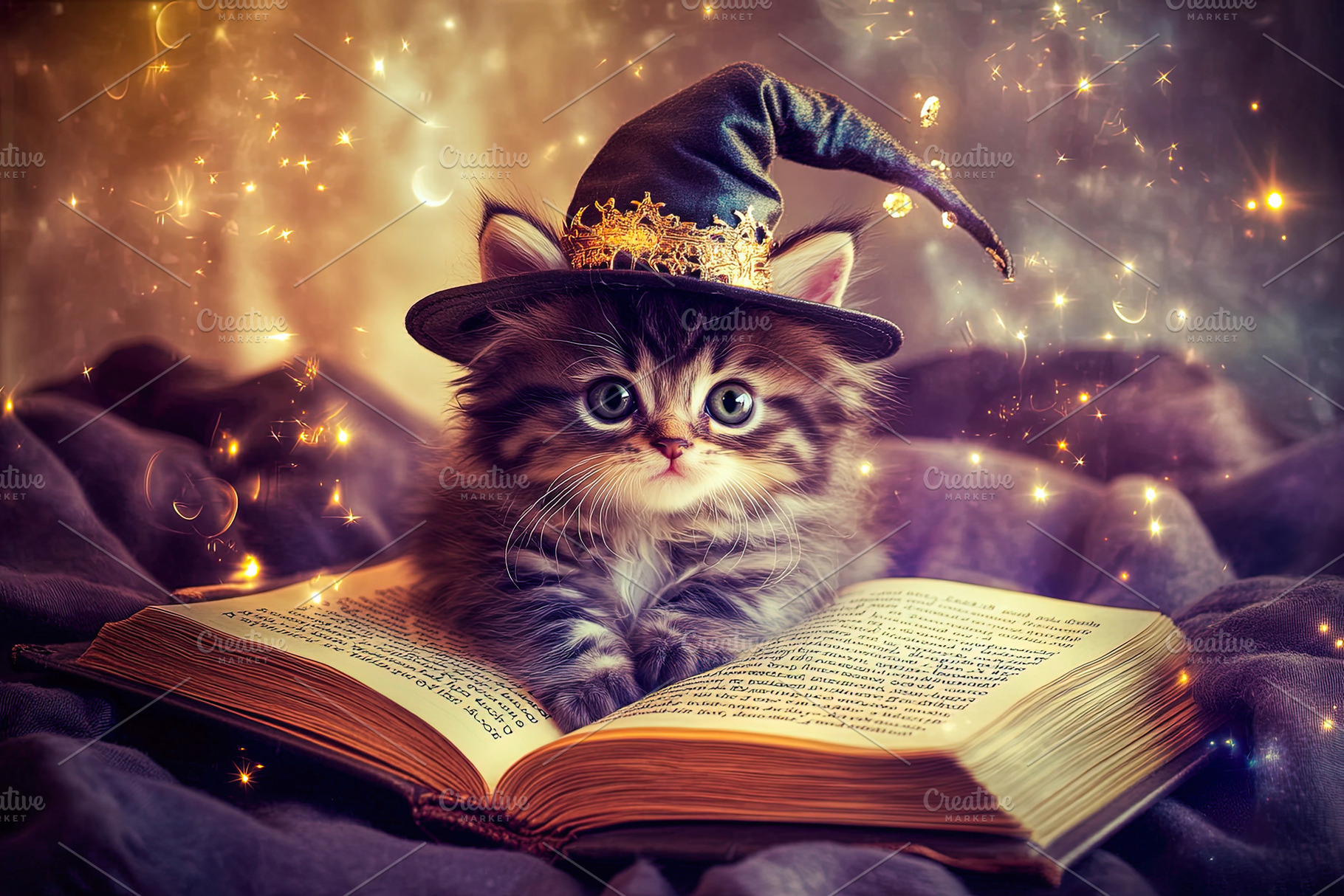 Adorable Witch Kitten with Magic Book, an Animal Photo by Ales Munt