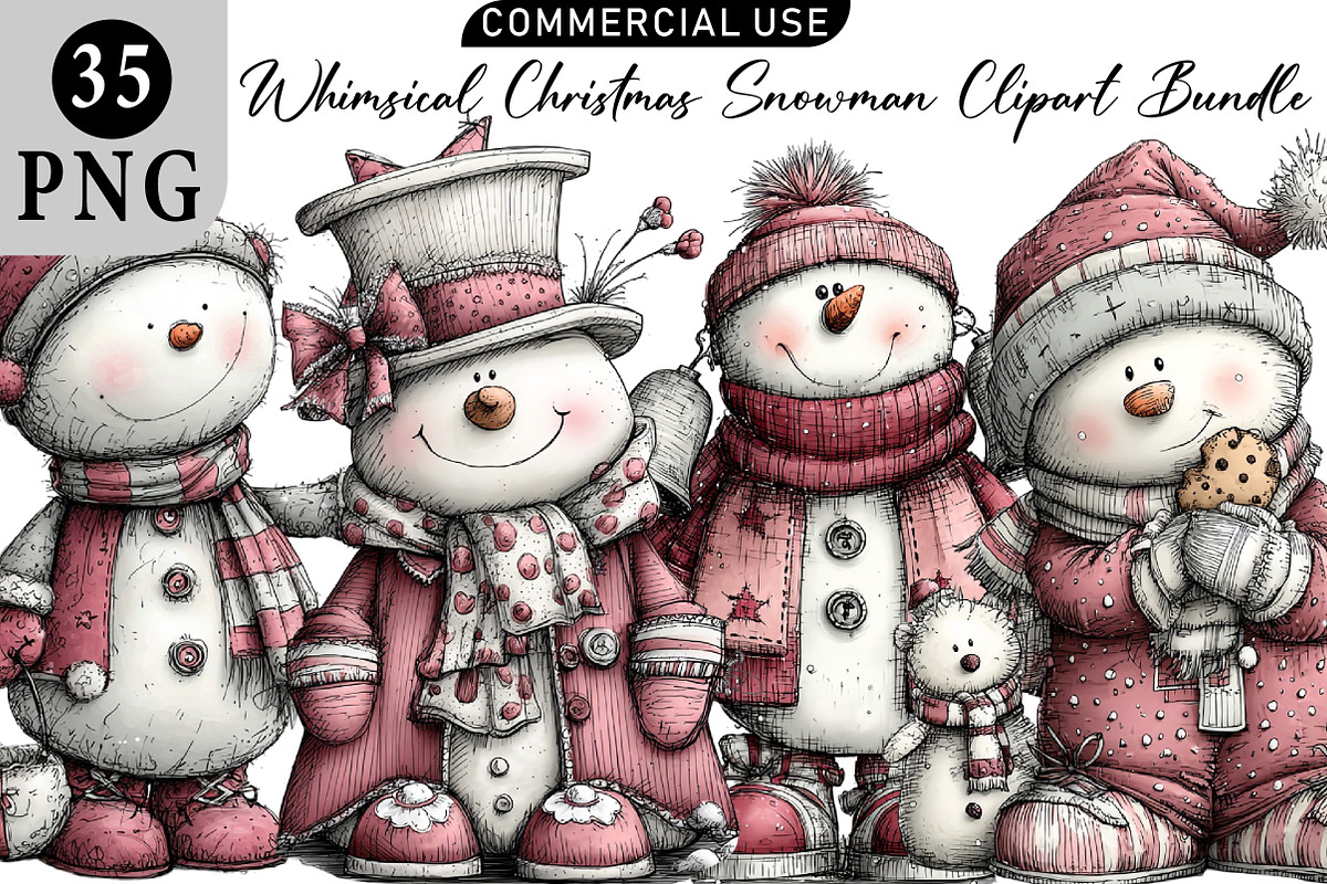 Whimsical Christmas Snowman Clipart, an Illustration by Daily.Designs (Photo 1 of 5)
