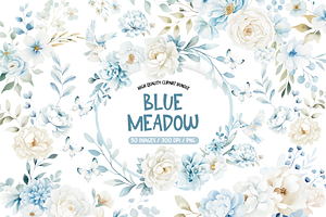 Blue Meadow Wildflower Clipart Set, an Illustration by TatiMockup