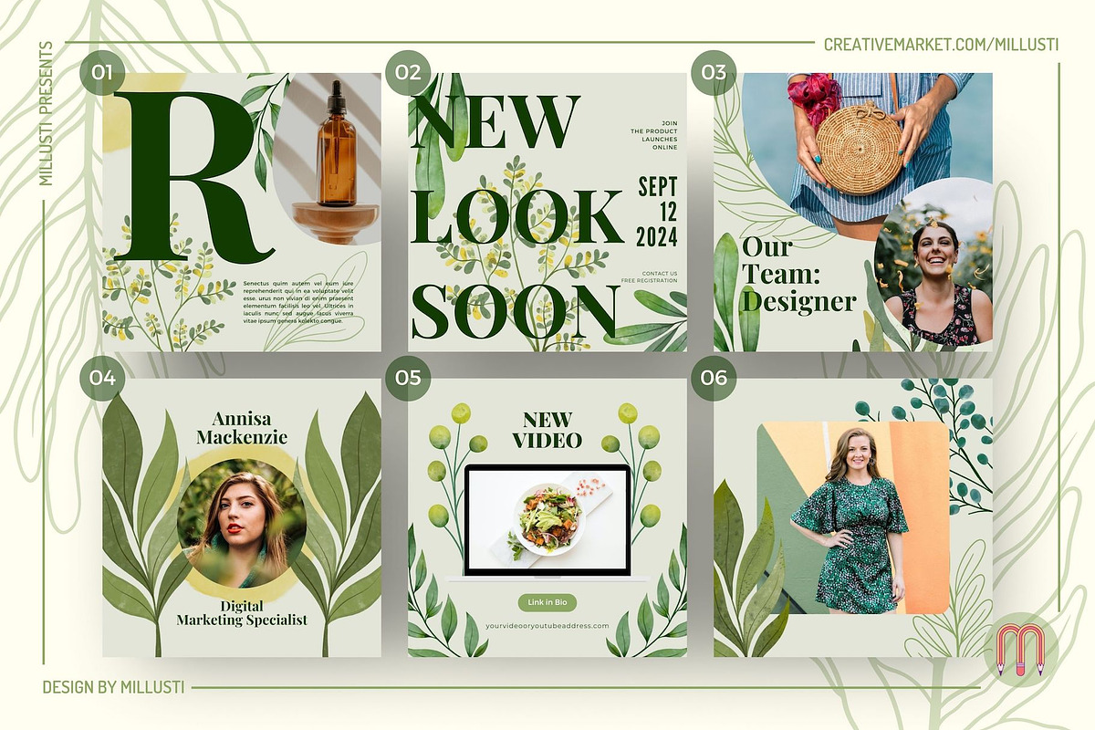 50 Greenery Instagram Canva Template, a Social Media Template by Millusti (Photo 2 of 10)