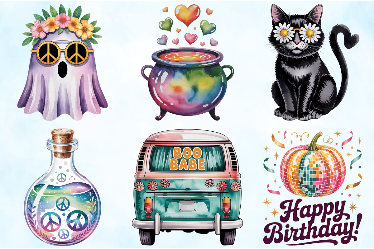Groovy Halloween Clipart, an Illustration by Craft Nest (Photo 3 of 6)