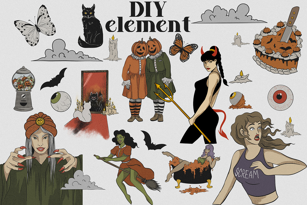 Vintage Halloween. Hand draw graphic, an Object Graphic by ma_i_vi (Photo 10 of 12)