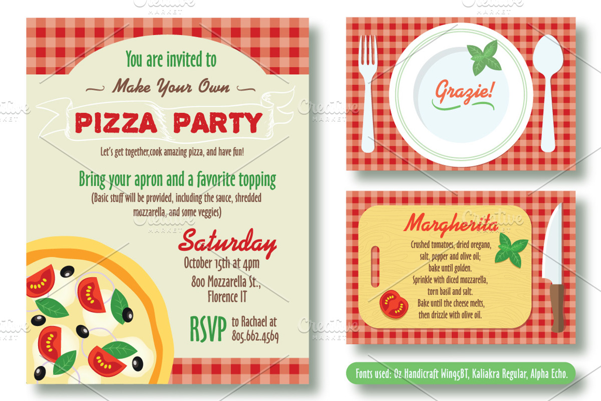 Editable Pizza Party Invitation, an Invitation Template by Oksancia's Surface Design (Photo 1 of 2)