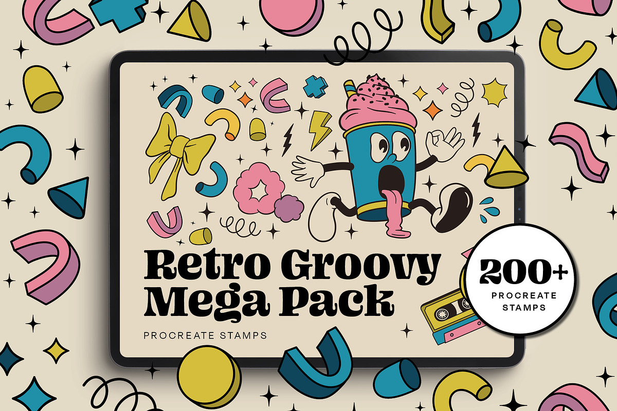 Procreate Retro Groovy Bundle, a Brush Add-On by Pencil Twist (Photo 2 of 13)