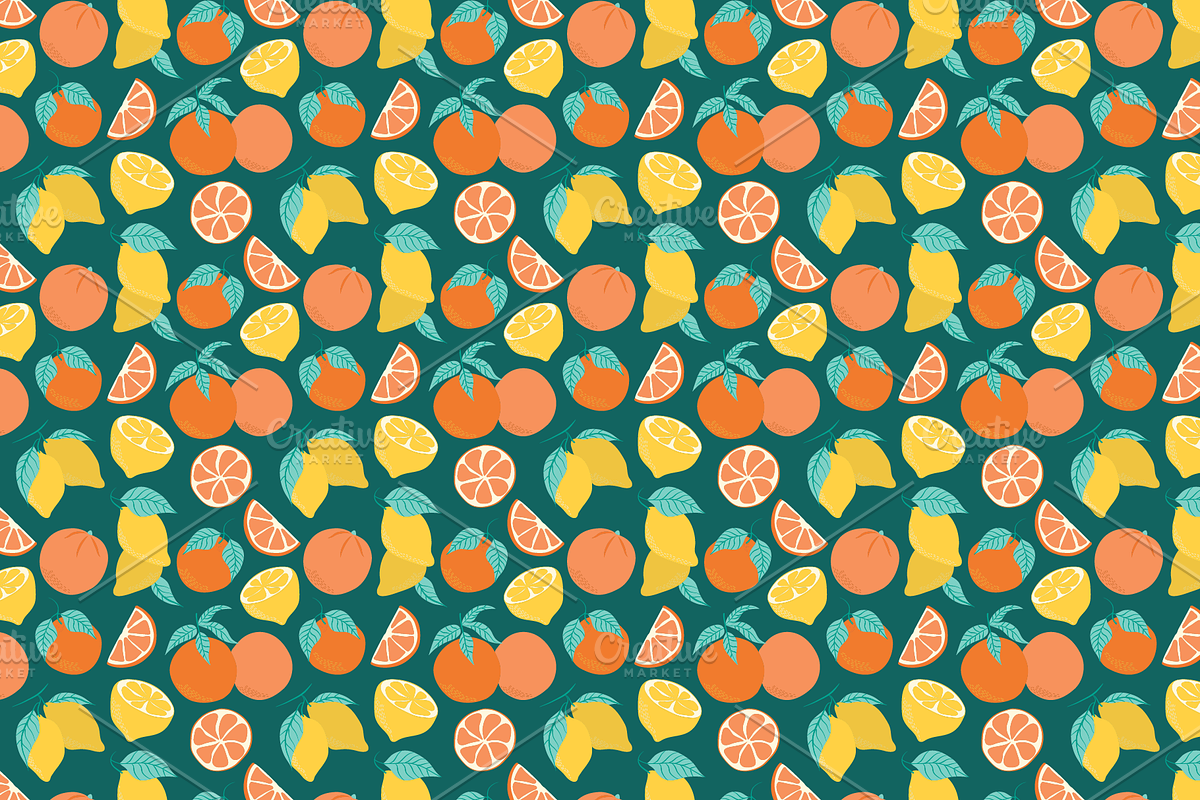 Seamless citrus pattern., a Pattern Graphic by Queen of Infographics (Photo 2 of 2)