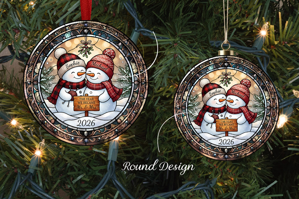 Stained Glass Wedding Snowman Art, a Seasonal Illustration by CrexoraLab (Photo 1 of 3)