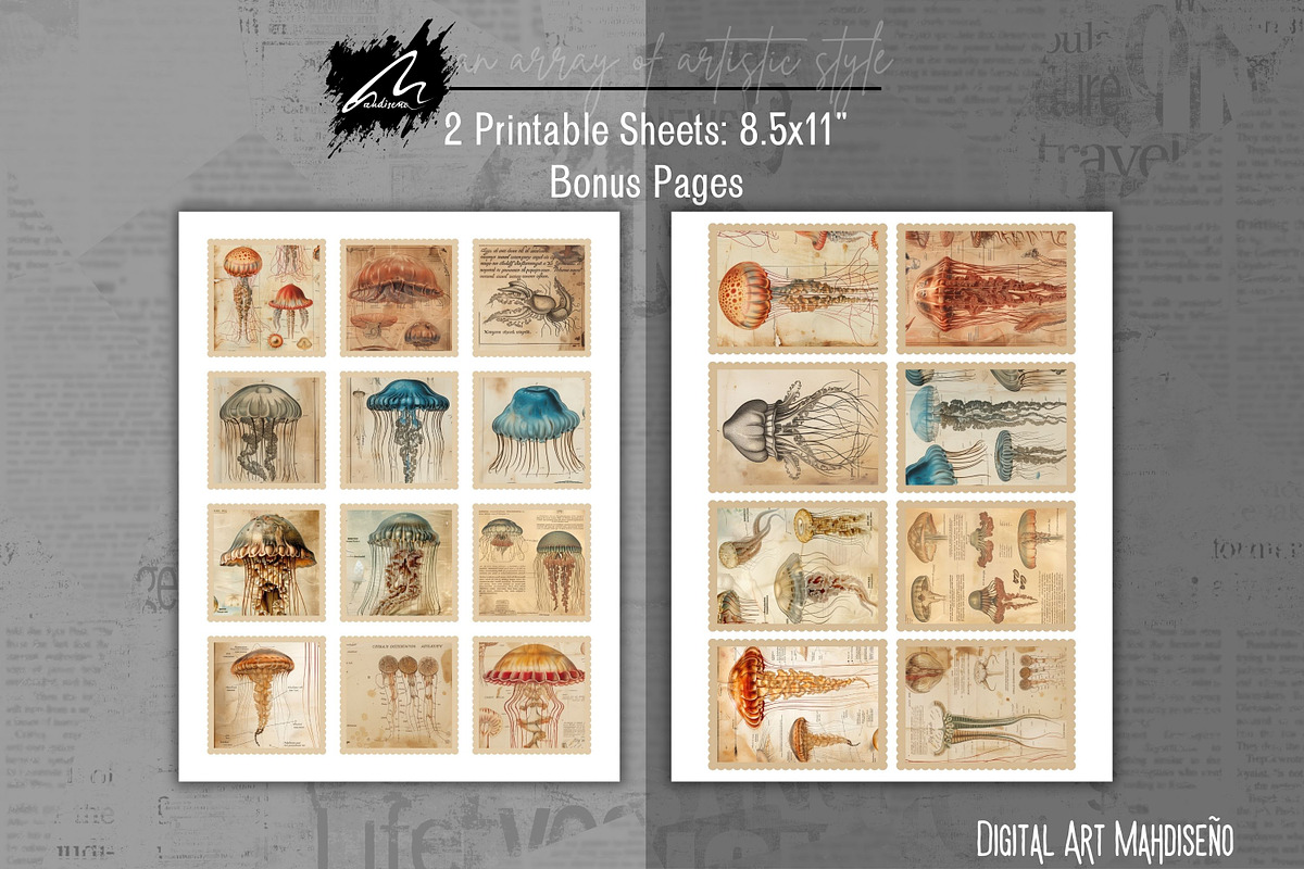 Jellyfish Anatomy Junk Journal Pages, an Animal Illustration by Digital Art Mahdiseño (Photo 6 of 10)