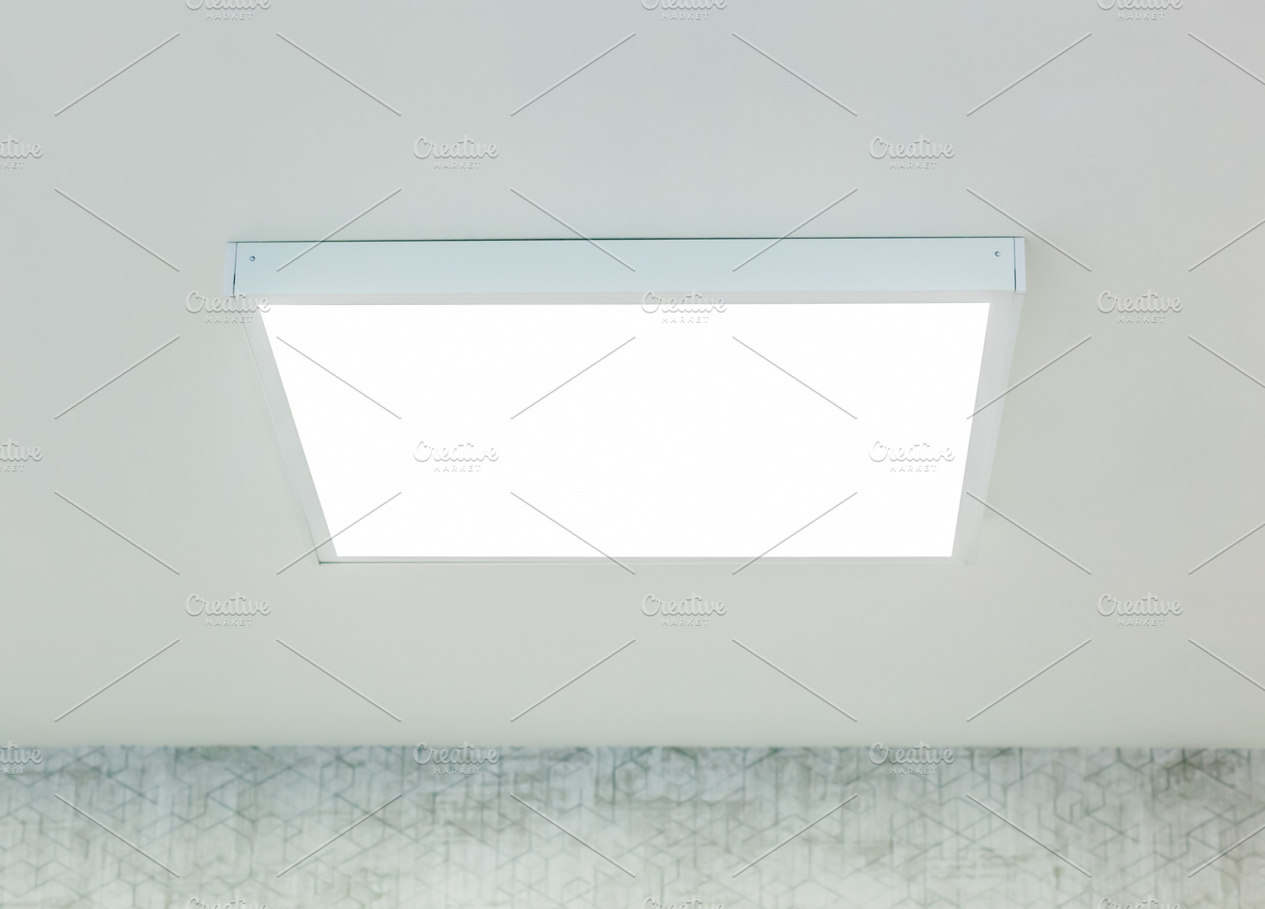Modern led ceiling panel illuminating a room with patterned wallpaper, an Architecture Photo by Antonio Gravante Market