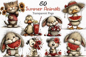 Whimsical Summer Animals Clipart, an Illustration by Craft Nest