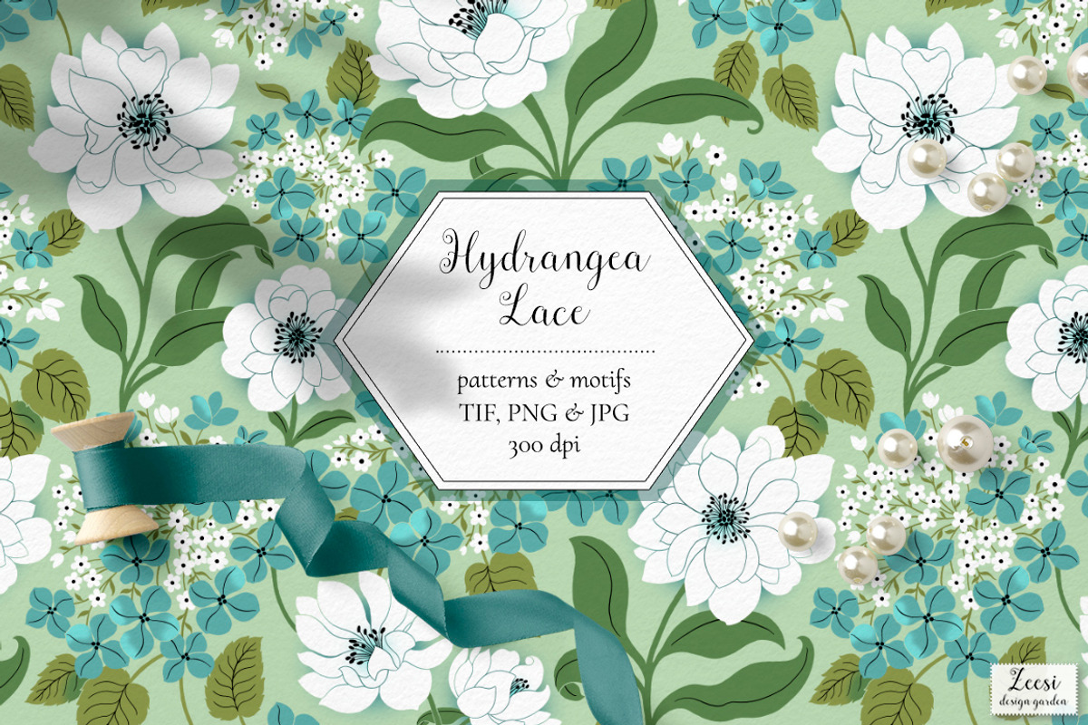 Hydrangea Lace Pattern & Motifs, a Pattern Graphic by Zeesi Design Garden (Photo 1 of 12)