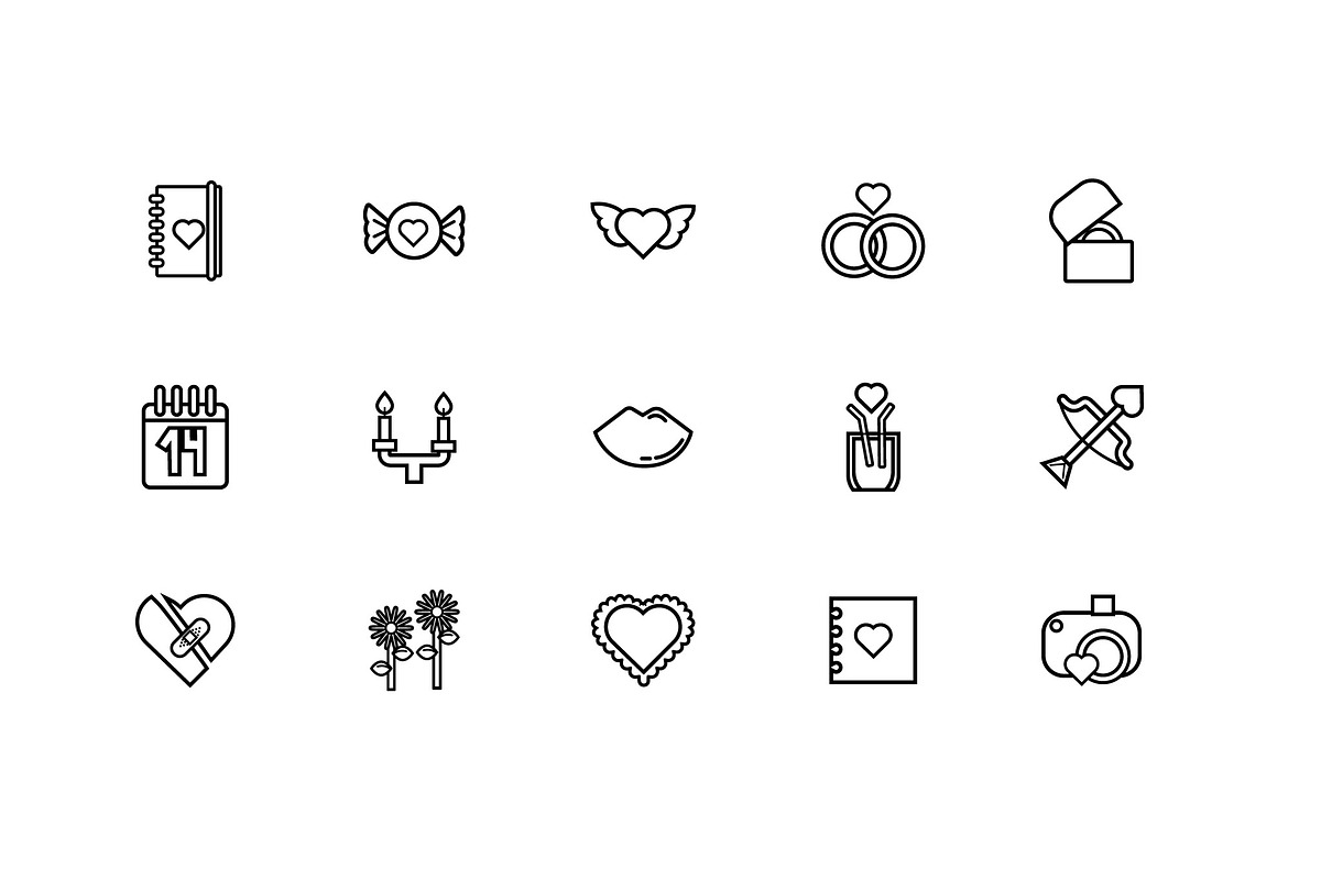 Heart Love Line Icons Set, an Outline Icon by studiogstock (Photo 4 of 4)