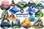 Watercolor Mountain Clipart PNG, an Illustration by Dream Creation (Thumbnail 1 of 6)