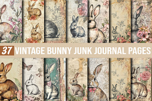 Vintage Bunny Junk Journal Pages, a Pattern Graphic by DreamCafeArt
