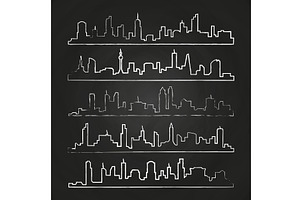 Building Line Of Town. Hand Drawn