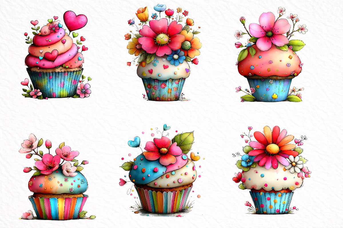 Whimsical Spring Cupcake Clipart, an Illustration by DreamArtGraphic (Photo 5 of 8)
