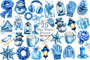 Watercolor Blue Winter Decor Clipart, an Illustration by Watercolor design (Thumbnail 1 of 4)