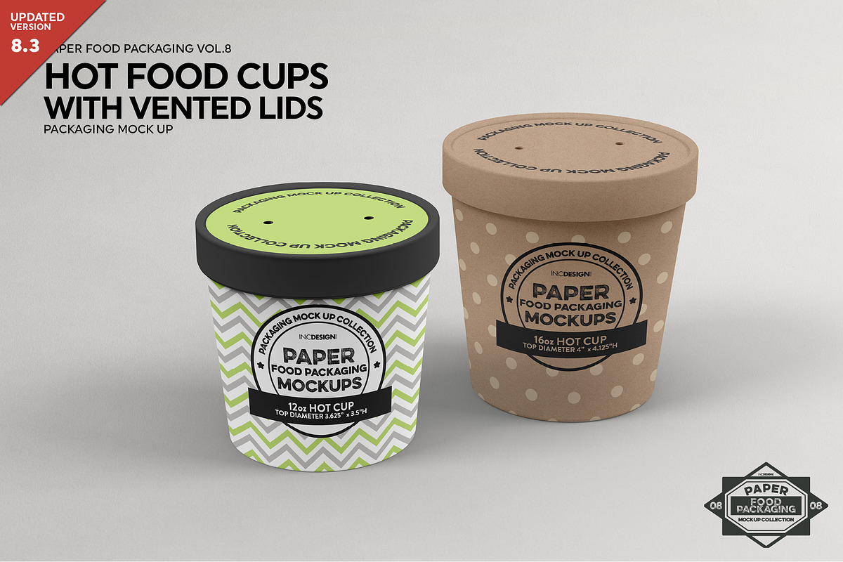 Hot Food Cups w Vented Lids Mockup, a Packaging Mockup by INCDesign (Photo 1 of 8)