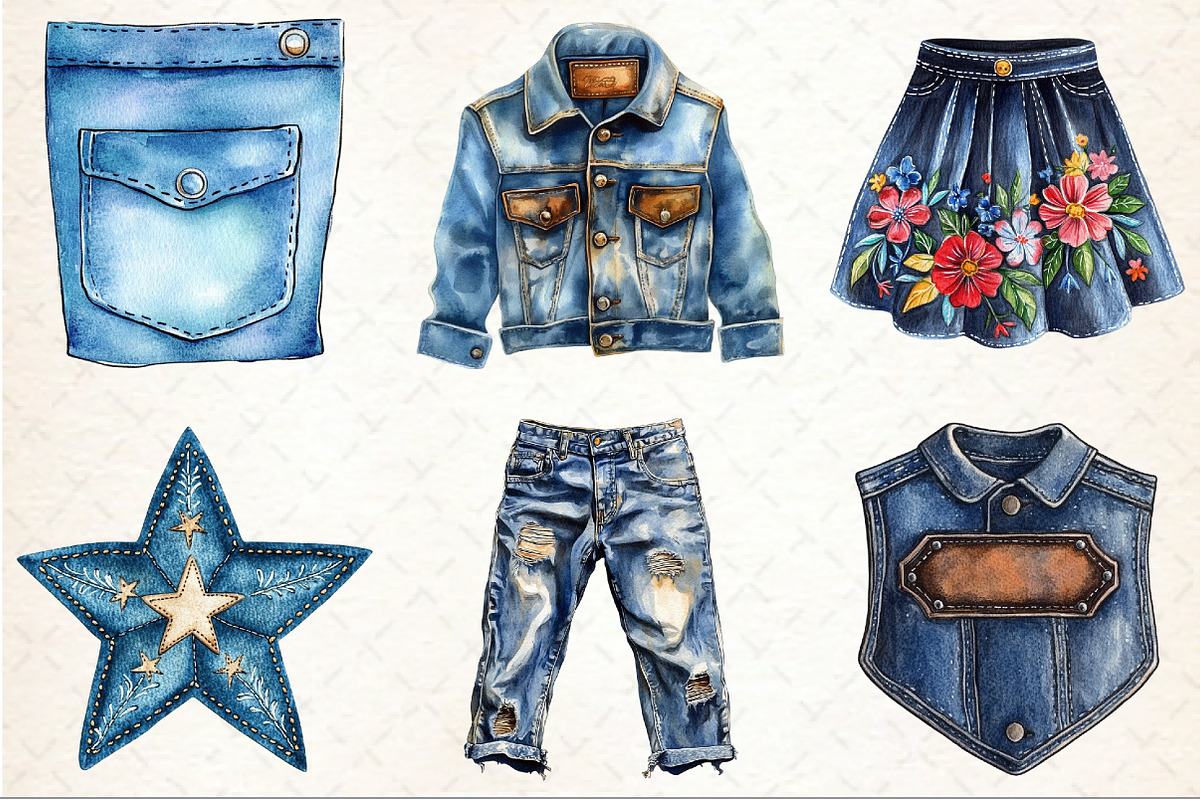 Vintage Denim Sublimation Clipart, an Illustration by Rose Art (Photo 2 of 4)