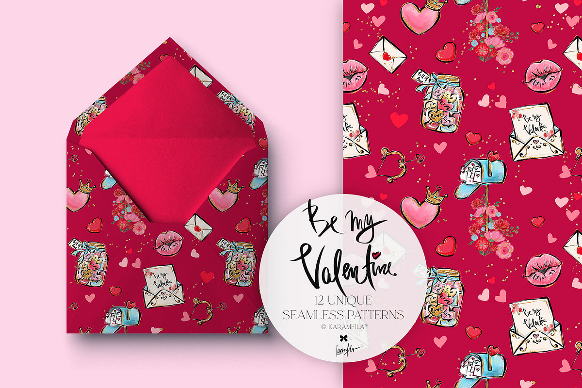 Valentine Doodles Seamless Patterns, a Pattern Graphic by KaramfilaS (Photo 13 of 19)