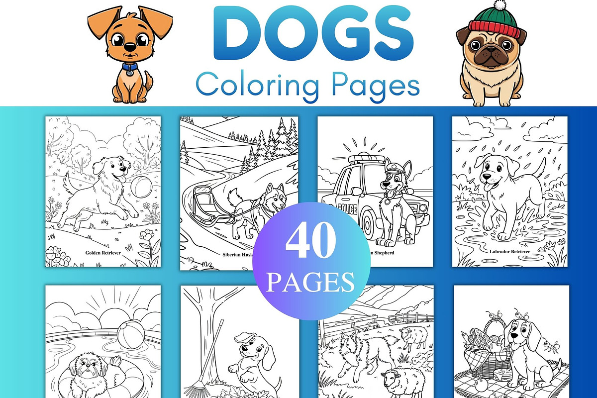 40 Dog Coloring Pages for Kids, an Animal Illustration by SimoDigitalArt (Photo 2 of 5)