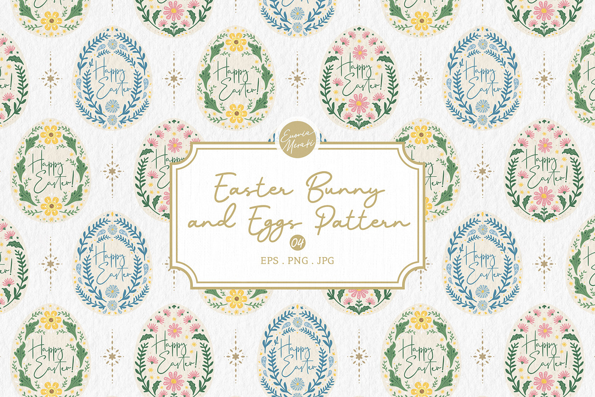 Easter Bunny Eggs Pattern 3 Folk art, a Pattern Graphic by Euonia Meraki (Photo 1 of 9)