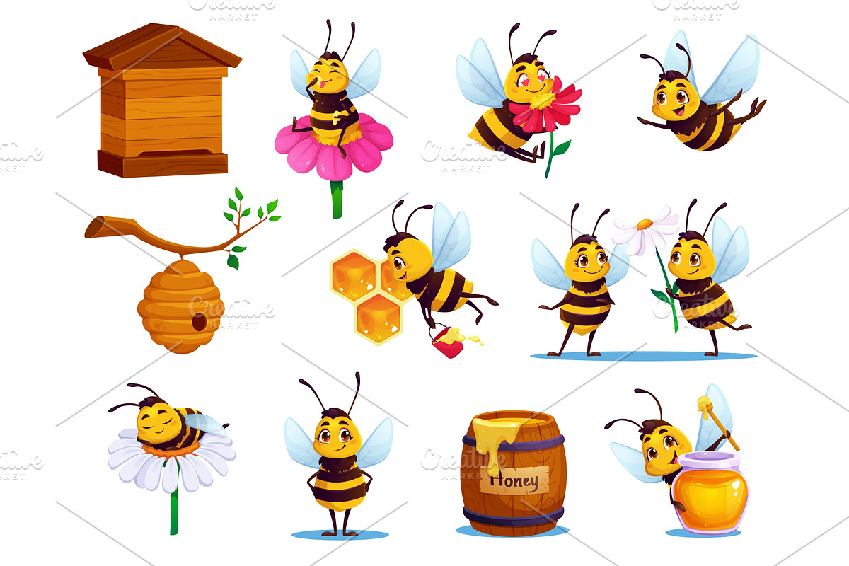 Cartoon funny cute bee characters, an Animal Illustration by Buch&Bee