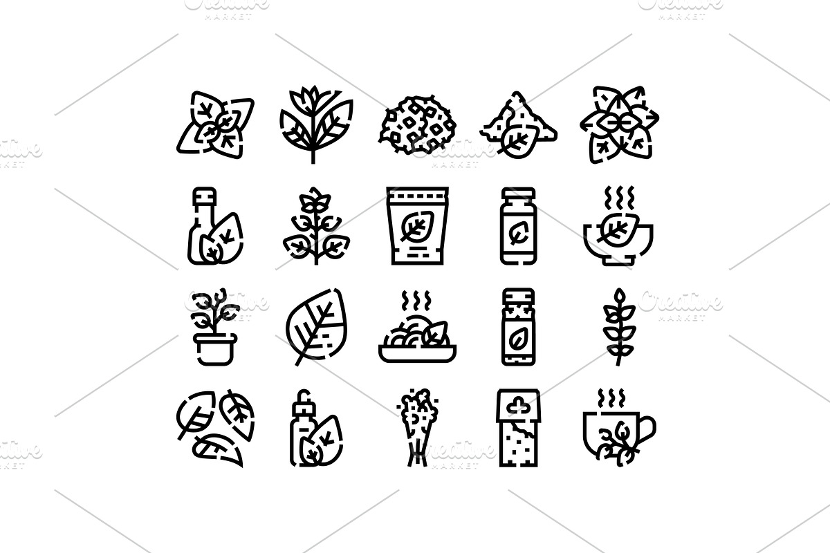 Aromatic herbs and spices line icons, a Food Illustration by pikepicture