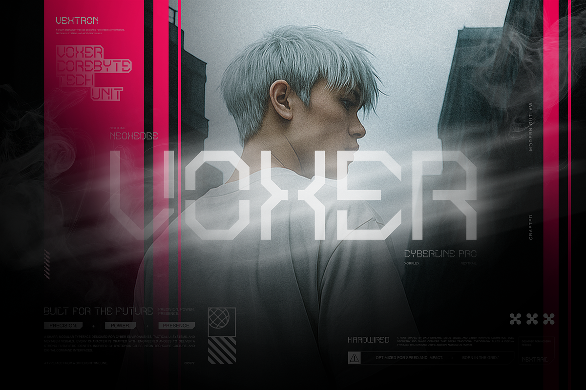 VOXER – Futuristic Cyber Tech, a Font by Brainwave